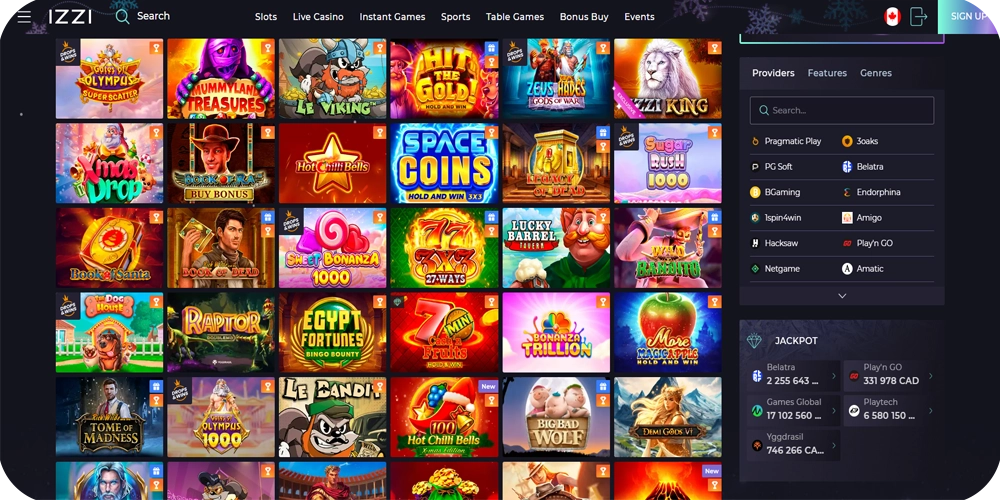 Izzicasino Slots and Providers - High RTP and Big Wins